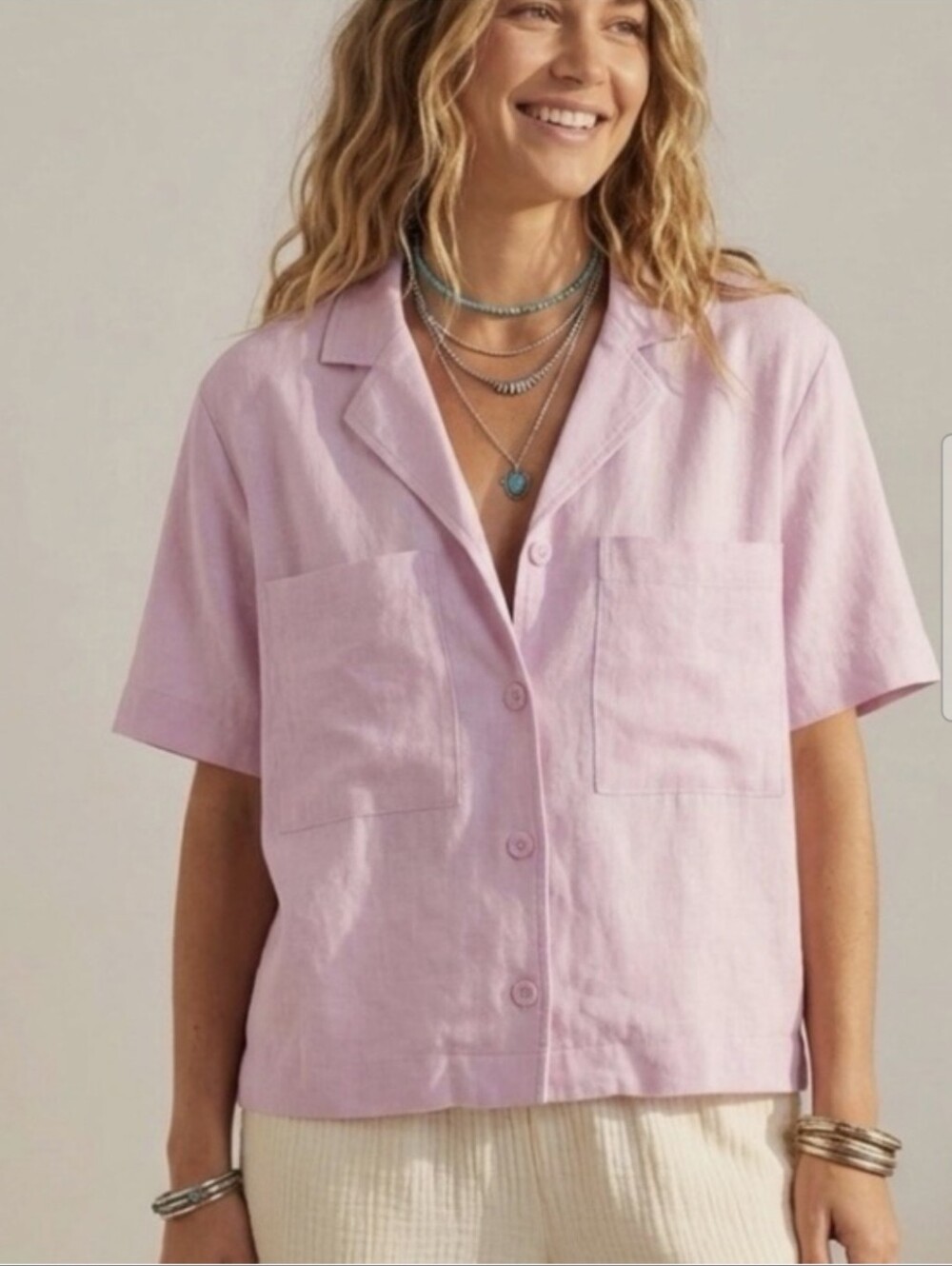 Buffalo David Bitton Pink Linen Short Sleeve Top